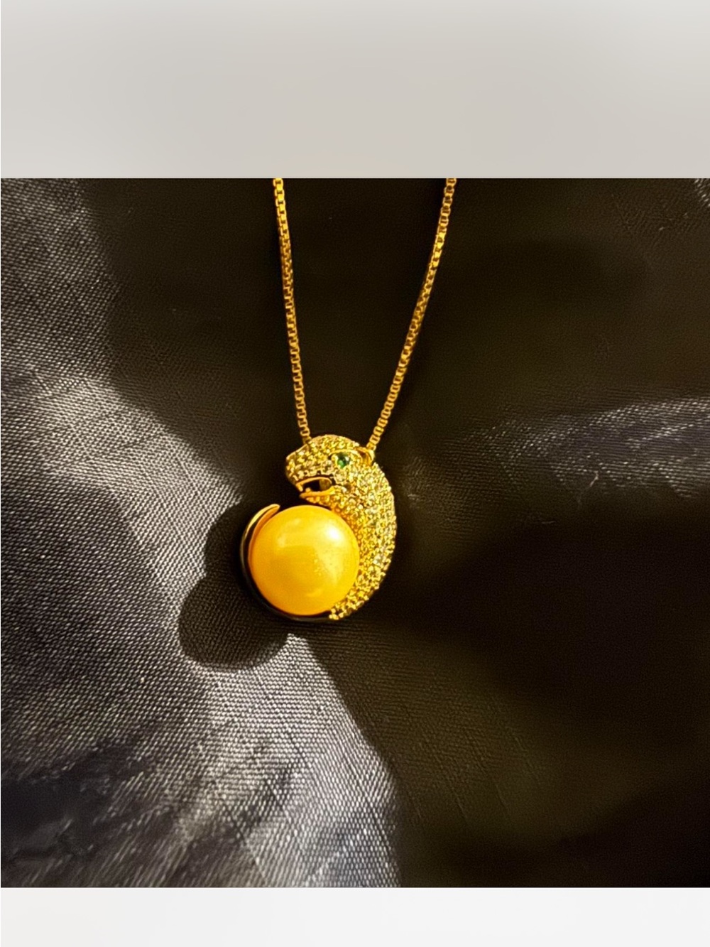 Gold genuine south sea pearls 9-10mm Snake Pendant Necklace with Yellow Orb